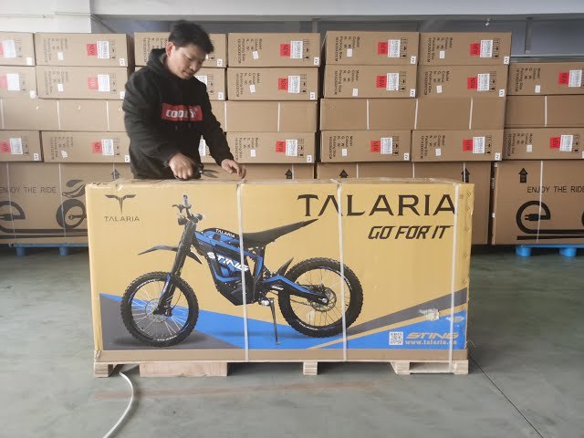 Talaria bike box on a pallet